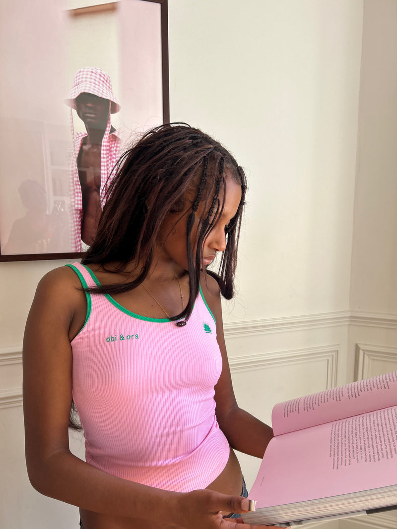 Óbí & Òra ribbed logo vest top